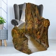 thumbnail image 4 of Nature Scene Soft Flannel Fleece Blanket, Toyohira River Flowing Between Forest Mountains in Autumn Colors, Cozy Plush for Indoor and Outdoor Use, 50" x 60", Fawn Orange Olive Green, by Ambesonne, 4 of 5
