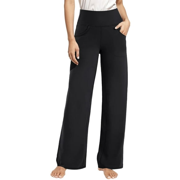 Kcodviy Yoga Pants Women Wide Fleece Lined Yoga Pants Leg Sweatpants with Pockets Short Yoga Pants for Women Stretch Casual Pants Petite/Regular/Tall