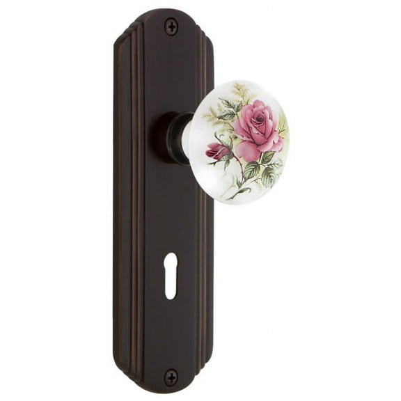 Nostalgic Warehouse Decros_Prv_234_Kh Vintage Porcelain Painted Rose Privacy Door Knob Set