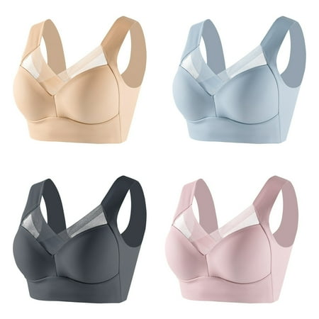 YHGFVOKJ Bras for Women 4PC Women s Front Side Lace Edge without Steel Ring Movement Seamless Wireless Adjustment Yoga Sleep Large Underwear Plus Size Bra Beige XXXXXL