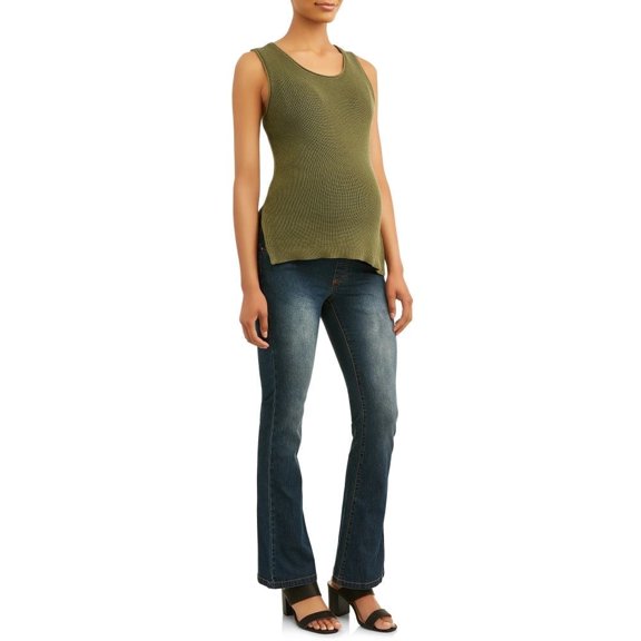 Times Two Flare Leg Five Pocket Over Belly Maternity Denim Jeans
