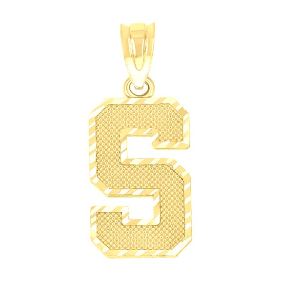 10k Yellow Gold Unisex Textured Initial Letter S Charm Pendant for Men Women