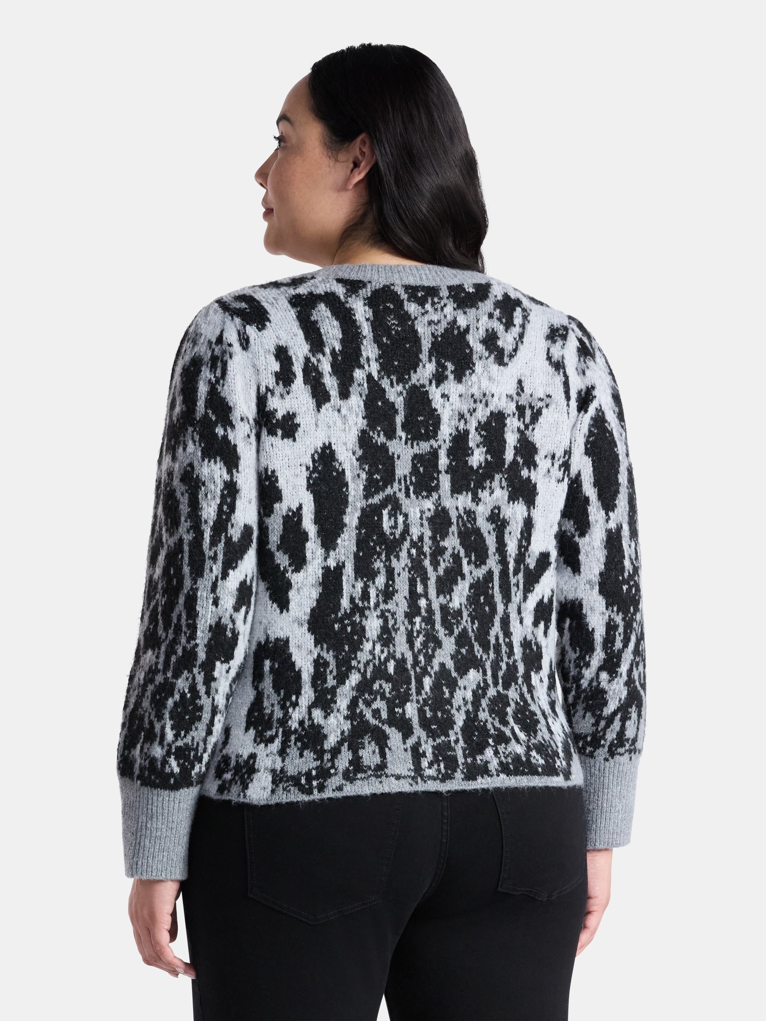 Terra & Sky Women's Plus Animal Print Cardigan Sweater, Lightweight, Sizes 0X-5X
