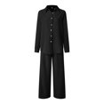 thumbnail image 5 of YDFCWXW 2 Piece Outfits for Women Casual Lounge Sets Long Sleeve Button Down Shirts and Wide Leg Pants Sets Tracksuit Black, S, 5 of 7