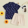 thumbnail image 6 of Douhoow 2Pcs Toddler Boys Summer Shark Outfits Short Sleeve Button Down Dinosaur Flamingo Shirt + Solid Shorts 12M 18M 24M 3T 4T Baby Clothing Set, 6 of 9
