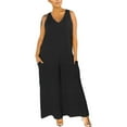 thumbnail image 1 of Gibobby Pantalones cortos Europa y los Estados Unidos Moda para mujer Color sólido Casual Primavera y verano Ligero y suelto Mono de pierna ancha Pantalones Botón de pierna(Negro， XXL), 1 of 5