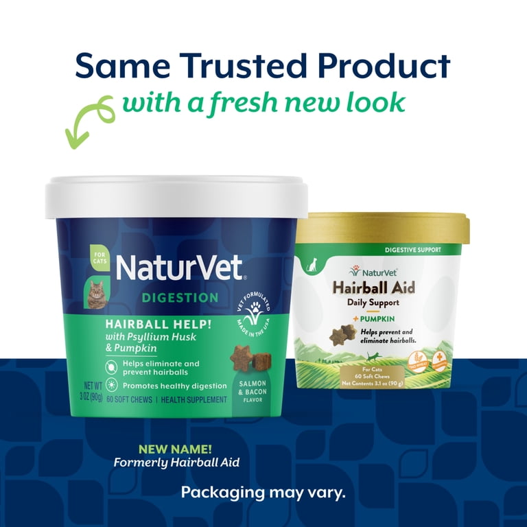 NaturVet Hairball Help! Cat Digestion Supplement, 60ct, Salmon