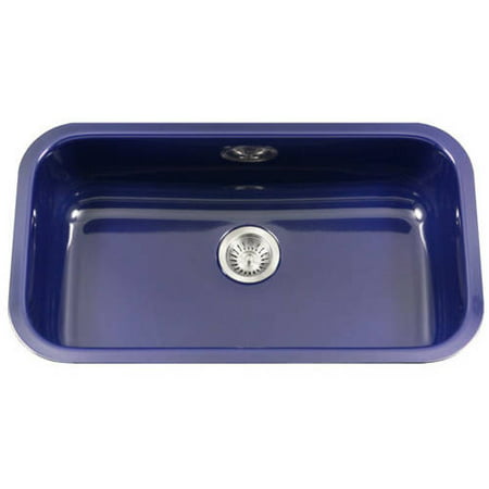 Houzer PCG-3600 NB Porcela Series Porcelain Enamel Steel Undermount Large Single Bowl Kitchen Sink, Navy (Best Type Of Kitchen Sink)