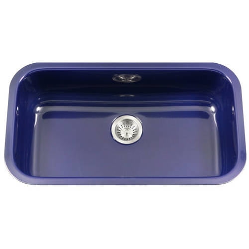 Houzer PCG-3600 NB Porcela Series Porcelain Enamel Steel Undermount Large Single Bowl Kitchen Sink, Navy Blue