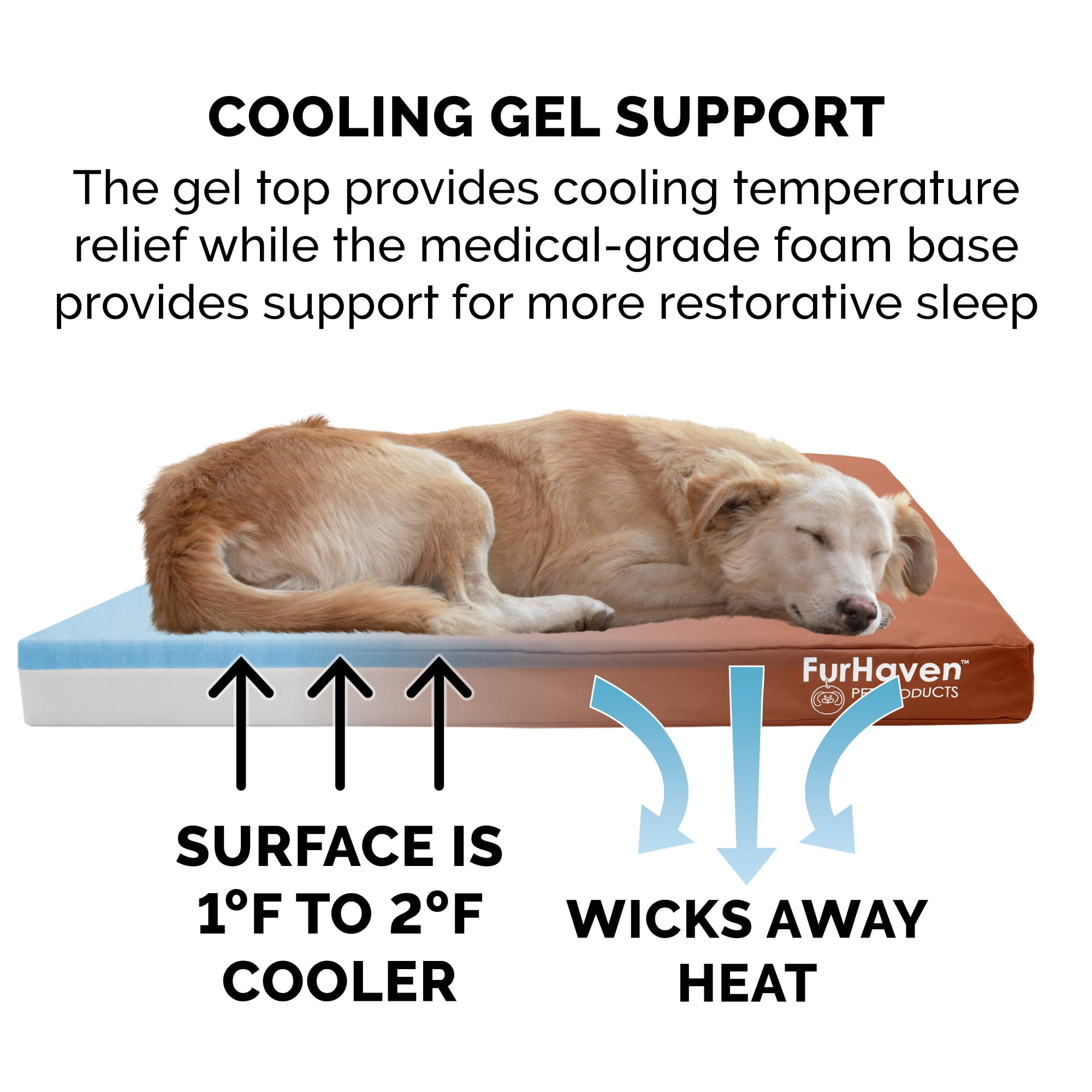 FurHaven Pet Products Indoor/Outdoor Oxford Cooling Gel Top Deluxe Mattress Pet Bed for Dogs & Cats - Chestnut, Jumbo