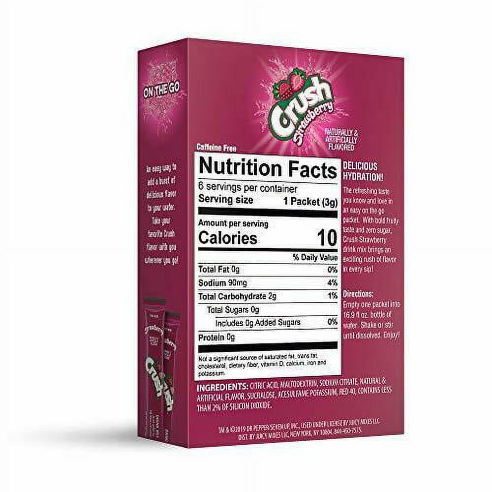 Crush Singles To Go Powder Packets, Water Drink Mix, Strawberry, Non-Carbonated, Sugar Free Sticks (72 Total Servings) - ORIGINAL FLAVOR, 6 Count (Pack of 12)