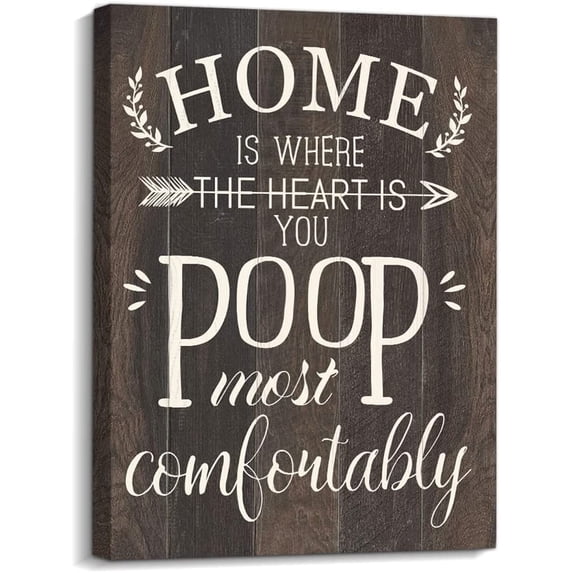 Poop Sign Bathroom Wall Art, Brown Bathroom Picture Wall Decor Rustic Framed Home Wash RoomToilet Wall Decor