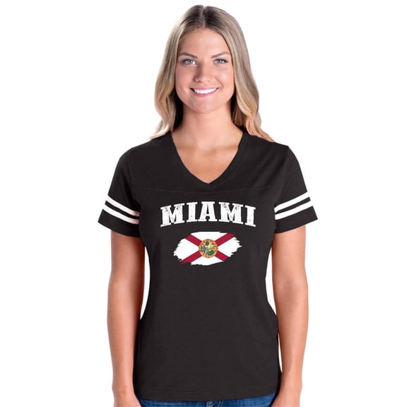Womens Miami Football V-Neck T-Shirt