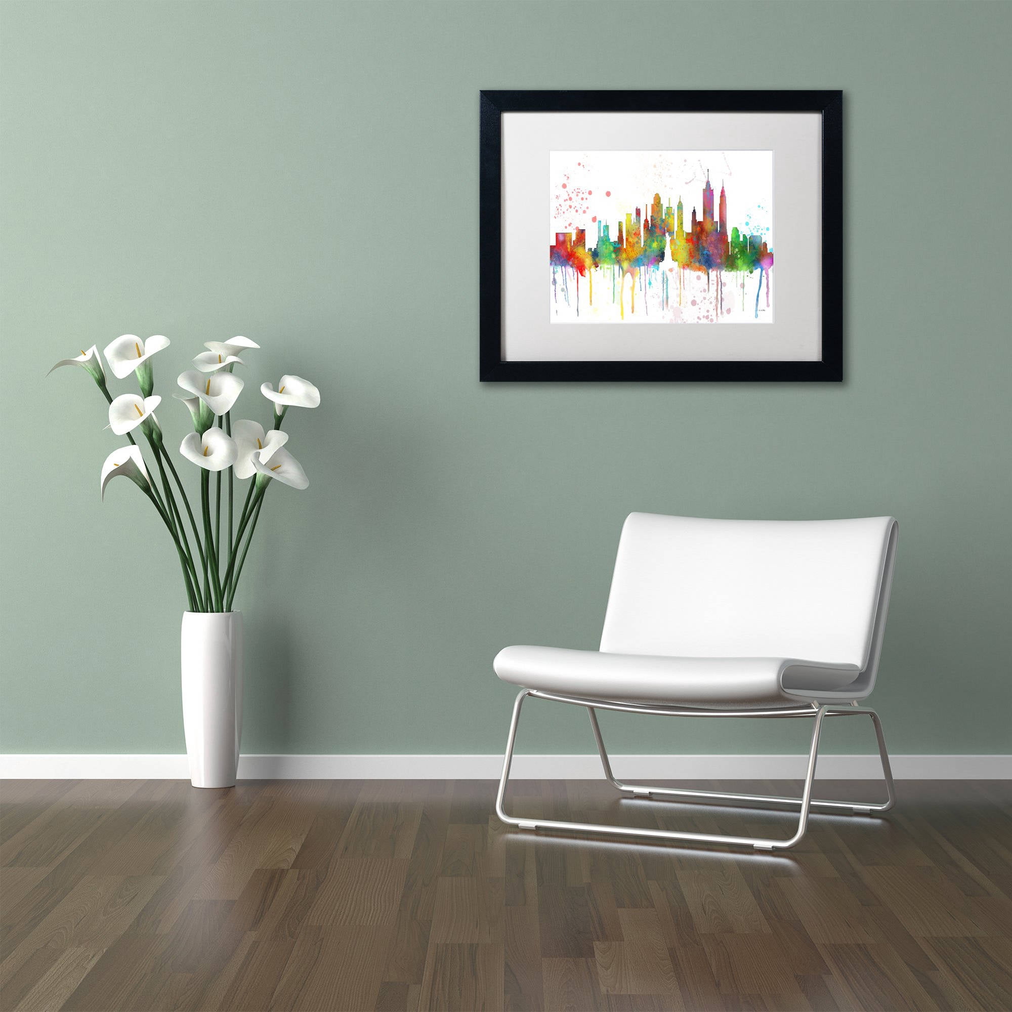 Trademark Fine Art "New York New York Skyline Mclr-1" Canvas Art by Marlene Watson, White Matte, Black Frame