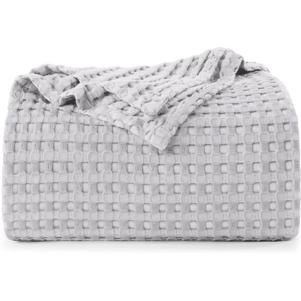 Manta Utopia Bedding plateada, 100% algodón, gofre, 300 g/m²