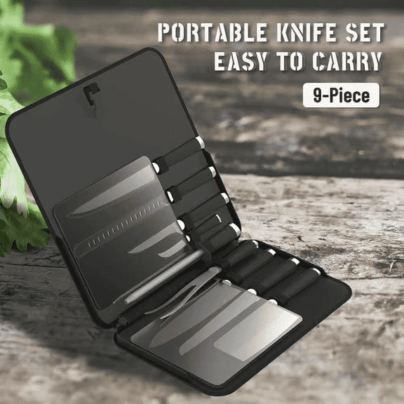 BBQ's Premium Stainless Steel Knife Set, 9 Pcs Professional Kitchen Knives Mix in Portable Case