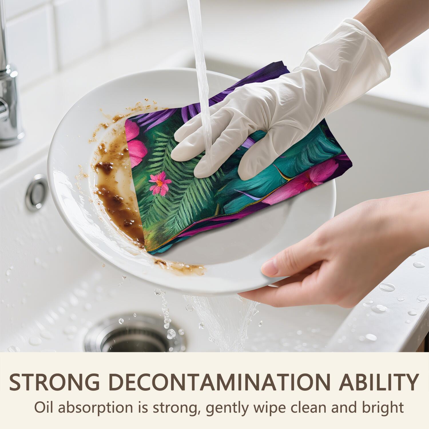 6 Pcs Funny Kitchen Towels,Colorful Tropical Leaf Pattern Microfiber Dish Towels,Kitchen Tea Towels,Kitchen Towel Set (18" X 26")