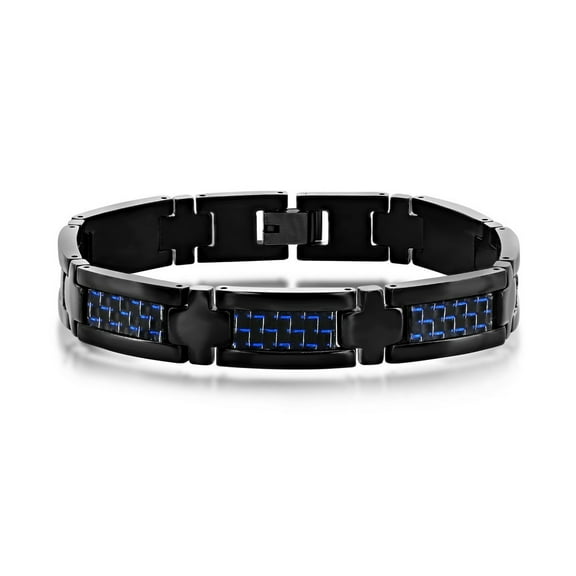 TheJewelryHut Designer Sterling Steel Carbon Fiber Bracelet - Black & Blue