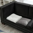 thumbnail image 4 of Modern Design Living Room Sofa Square Armrest with Silver Nails Decoration Upholstered Velvet Couch Apricot (Black), 4 of 11