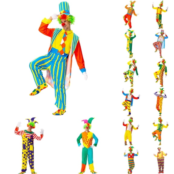 KKBOTIVE Carnival Clown Outfit Set for Adult - Funny Design Festive Party Clothes with 1Pc Top   Camisole pant   Hat   Clown Nose Stage Performance Show Apparel ( Yellow Size: S )