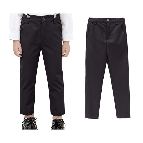 School Uniform Pants for Boys Dress Pants Elastic High Waist Stretch Pants with Pockets Boys Black Pants Back To School Slim Fit Uniforms for Girls 6-7 Years