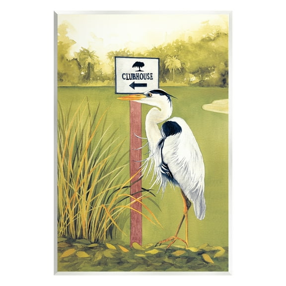 Stupell Industries Heron & Clubhouse Sign Animals & Insects Painting Unframed Art Print Wall Art, 10 x 15