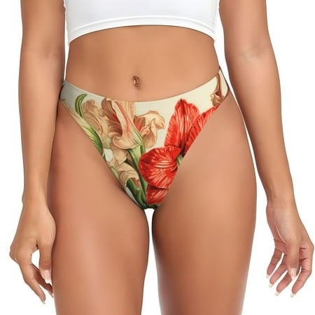 Qokaie Vibrant Amaryllis Flowers Printed Women s Cotton Thong Underwear  Sexy Breathable Panties G-string-X-Large