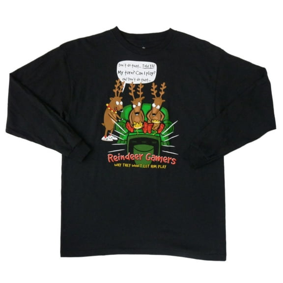 Dec 25th Boys Black Christmas T-Shirt Reindeer Gamers Long Sleeve Shirt M