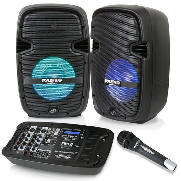 Pyle Stage and Studio 10 Inch Bluetooth PA Loud Speaker and DJ Mixer Bundle Kit
