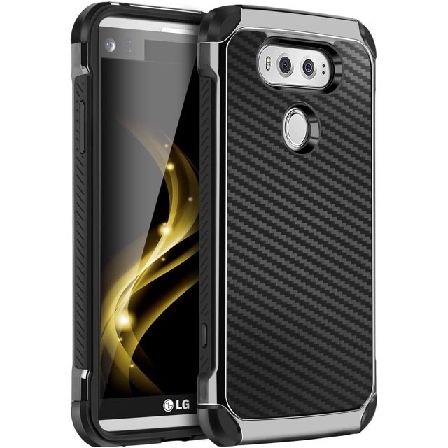 LG V20 Case, 2 in 1 Cool Slim Hybrid Rugged Hard PC Resilient Strength Durable Laminated with Carbon Fiber Design Chrome Anti-scratch Shockproof Protective Case for LG V20 (2016), BLACK