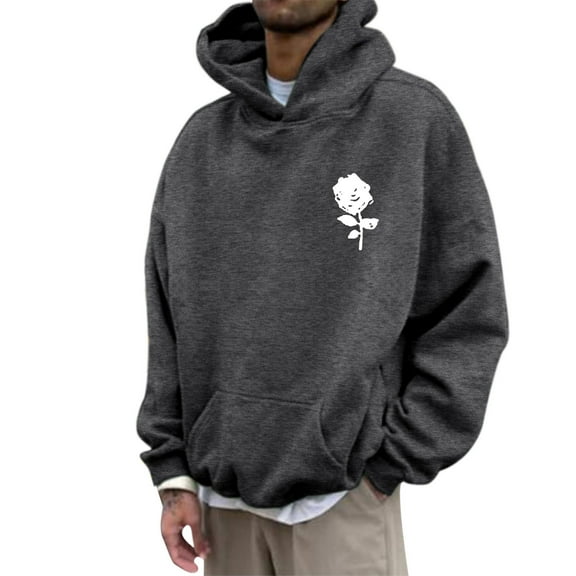 Bjutir Sweatshirts For Men Mens Fashion Casual Multi Color Rose Print Long Sleeved Hoodie