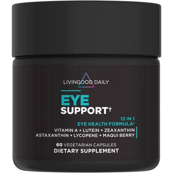 Livingood Daily Eye Support, 13-in-1 Vision Supplement with Lutein, Zeaxanthin, Astaxanthin, Vitamin A, Lycopene, Maqui Berry & More, Promotes Healthy Eyes, Blue Light Protection, Vegan, 60 Capsules