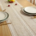 thumbnail image 4 of GHSDFBB Farmhouse Table Runner Rustic Style 13\u201cx36\u201d, Braided Striped Linen Beige Table Runner 36 Inches Long with Tassels for Dining Room Kitchen Cream Dresser Décor,Khaki, 4 of 7