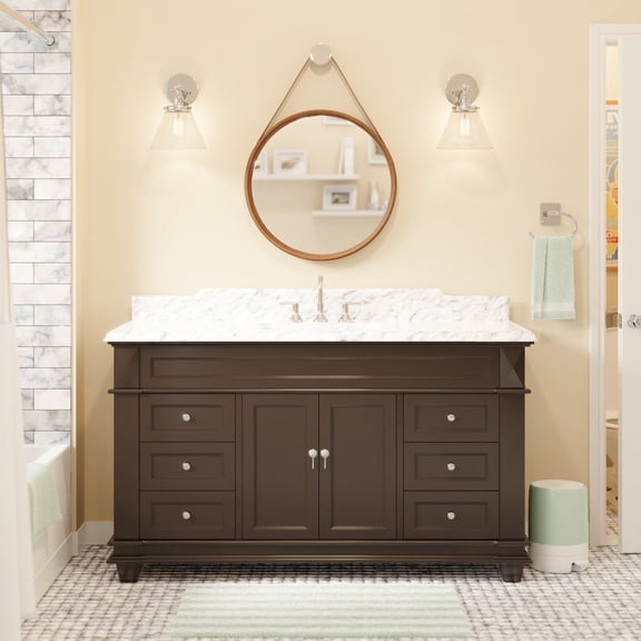 Elizabeth 60" Single Bathroom Vanity with Chocolate Cabinet and Carrara Marble Top