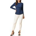 thumbnail image 2 of INSPIRE CHIC Women's Tops Round Neck Twist Front Long Sleeves Casual Blouses XL Navy Blue, 2 of 7