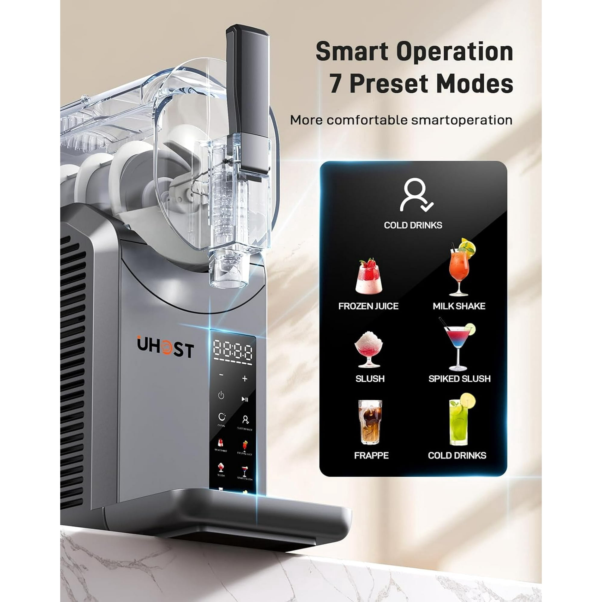 UHOST 7-in-1 Slushie Machine,No Ice Needed,15 Min Professional Frozen Drink Maker for Home with Self-Cleaning,Frozen Margaritas, Frappés, Milkshakes and More,72oz