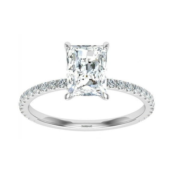 Veda Jewel 1.86 Ct Radiant Cut Solitaire Ring - Simulated Dimaond in 14K White Gold Plated Prong Setting - Modern and Timeless Bridal Ring with Accent Stones - Stunning Gift for Her