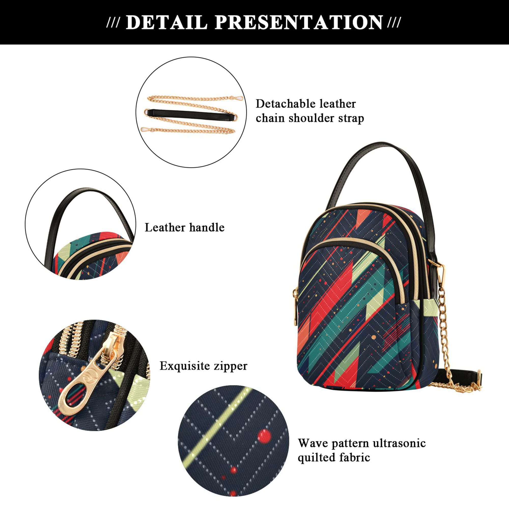 FORMRS Crossbody Bag for Women Quilted Travel Shoulder Cell Phone Purse with Chain Strap Handbag, Orange Abstract Lines