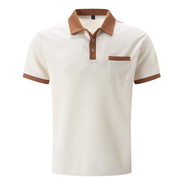 YDLCAFD Men's Colour Block Chest Pocket Short Sleeve Button Down T Shirt Top