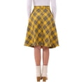 thumbnail image 3 of Faldas de cuadros para mujer Inspire Chic con cinturón, de cintura alta, en línea A, de longitud media, M Amarillo oscuro, 3 of 6
