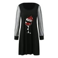 thumbnail image 5 of MAOQHI Christmas Dress for Women Classic Tea Dress Long Sleeve V Neck Dress Mesh Patchwork A Line Casual Dress with Belt Swing Party Dresses A-Black L, 5 of 5