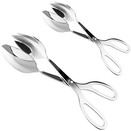 

2 Packs of Buffet Tongs Stainless Steel Salad Tongs Home Kitchen Cake Party BBQ Seafood Fried