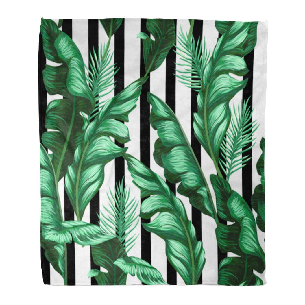 Sidonku Throw Blanket Warm Cozy Print Flannel Green Leaf Banana Leaves Pattern Summer Tropical Comfortable Soft For Bed Sofa And Couch 58x80 Inches Walmart Com Walmart Com