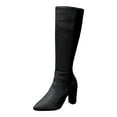 thumbnail image 6 of Fall Knee High Boots for Women White Black Leather Pointed Toe Chunky High Heel Winter Dress Tall Boots with Side Zipper, 6 of 7