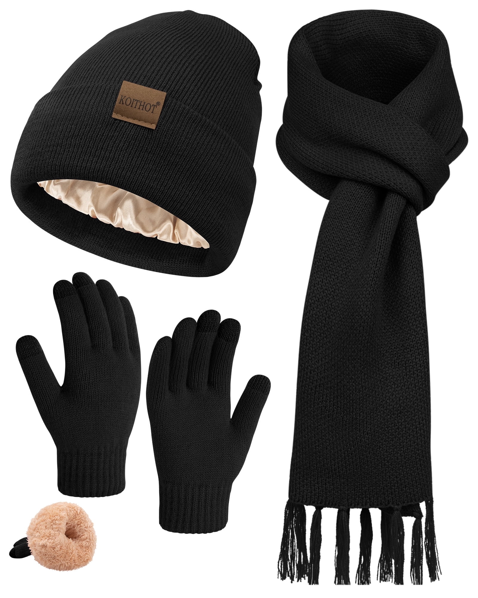 KOITHOT 3 Pieces Women Winter Hat Gloves Scarf Set, Soft 