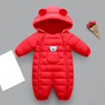 thumbnail image 2 of CYRBOKO Nowborn Boys Girls Hooded Rompers, Unisex Long Sleeve Thermal Zip Up Gift Winter Outerwear Red Size 0-3 Months, 2 of 3