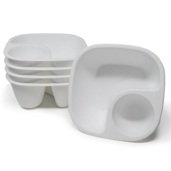 Rolling Sands Reusable Snack and Dip Bowls, 5 Pk, USA Made, BPA-Free Dishwasher and Microwave Safe Personal Size Plastic Divider White Bowls