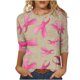thumbnail image 1 of Camisetas Casuales de las Mujeres Impresas 3/4 Manga Blusa Cuello Redondo Estante de Imitación, Moda Casual Top para las Mujeres, 1 of 5