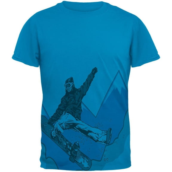 Shred The Gnar Snowboarder All Over Sapphire Blue Adult T-Shirt - Small