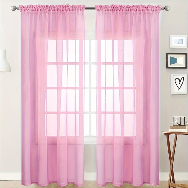 Cortina Rosa M - Color Sólido, Gasa, Semi Sombra, Poliéster, Decorativa, Modelos A Través De La Barra
